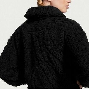 Victoria's Secret Oversized XS Plush Sherpa Black Zip Up Mobwife Jacket